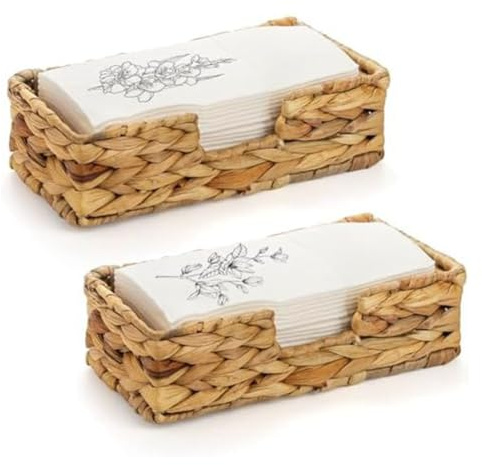Ujjdwiurgh Paquete de 2 Servilleteros Planos de Jacinto de Agua, Cesta de Mimbre Tejida y Bandeja de RatáN, para Mesa, Cocina, Restaurante