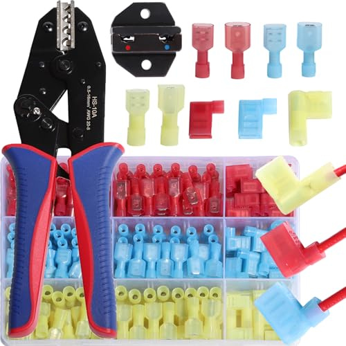 Shengbowi 330PCS Nylon Spade Connector Flag Right Angle Crimping Kit