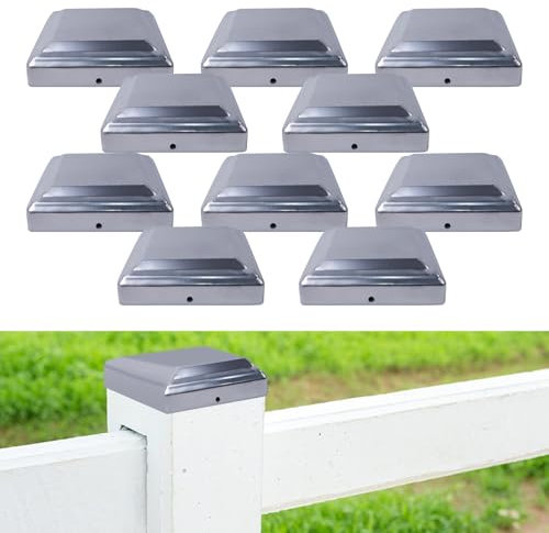 Fence Post Caps, 10 PCS Fence Toppers for 3x3 / 4x4 Posts, Metal Fence Post Tops, Weatherproof Post Base Cover, Metal Post Skirt for Garden Wooden Posts (Fence Post Caps, 80x80 mm/3.19x3.19)