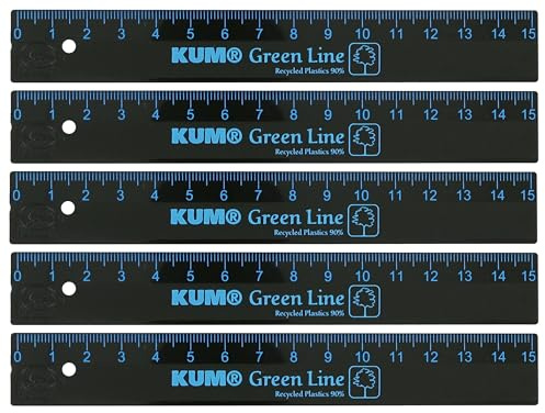 KUM AZ349.01.16-B - Righello Green Line, 15 cm, blu, sostenibile, multipack da 5 unità, materiale scolastico