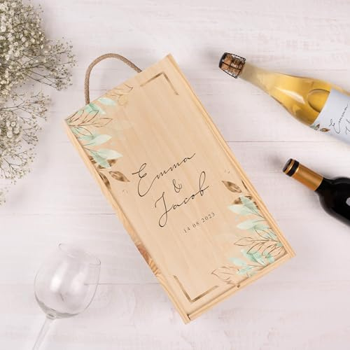 Wanapix | Caja de Vino Personalizada con Fotos y Textos | Caja de Madera con Tapa Corrediza y Asa | Capacidad 2 Botellas | Regalo Original | 20,5 x 38 x 10,5 cm