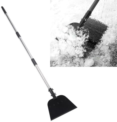 Hapivida Pala di Neve Piatta in Acciaio, Raschietto di Ghiaccio in Metallo Pesante con Manico a Lunghezza Regolabile da 140 cm per Bordi del Prato da Giardino del vialett, raschiatura,