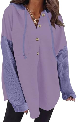 Cuptacc Sweat à Capuche Femme Col en V Pull Manche Longue Hoodie Casual | Hiver,Automne,Oversize,Casual,Élégant,Décontracté,Poche,Boutonné,Sport,Grande Taille,Chic,Mode,Couleur Unie,Confortable
