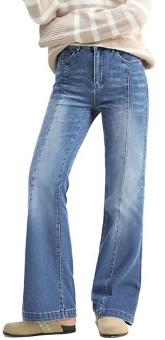 EMMIOL Women Stretchy Bootcut Flared Jeans Mid-High Waist Jeans Stretch Bell Bottom 90s Denim Pants