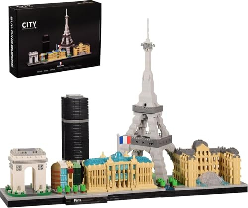 FULHOLPE Architecture Paris Skyline Bausteine Bausatz mit Eiffelturm, Champs-Élysées und Louvre-Modell, 3680 Klemmbausteine Micro Bricks Konstruktion Bauset Nicht Kompatibel mit Großen Marken
