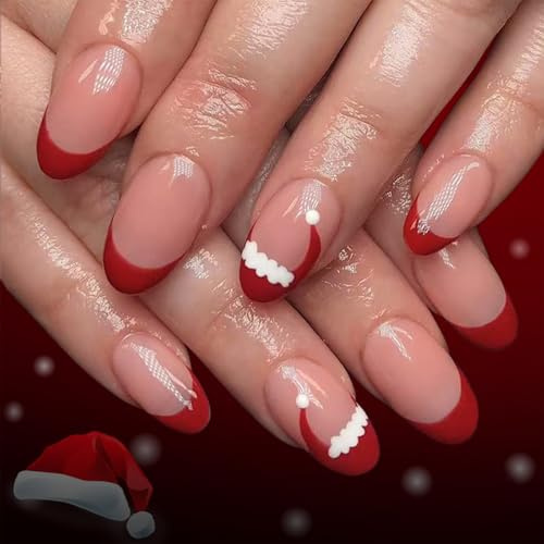 Nymora 24 Stück Kurze Glänzende Weihnachtsnägel Press On Nails, Rote Santa Claus Muster Falsche Nägel, Künstliche Nägel Winter Set - Press on Nails Weihnachten