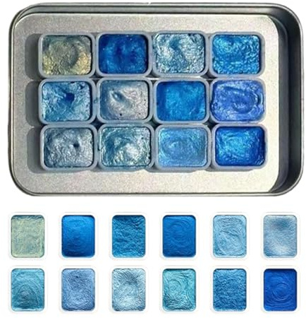 Jukeoiu Schimmerndes Aquarellfarben-Set, 12 Farben, tragbares Aquarell-Malset, tragbares Malzubehör für Anfänger, Kinder, Mädchen, Geburtstag, Klassenzimmer, Heimschule