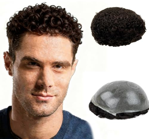 N.L.W Men Toupee 0.04mm Thin PU Hair Toupee 5mm Afro Curl #2 Deep Brown
