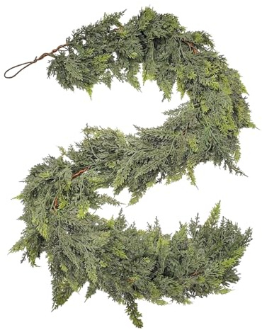 Guirnalda de Cedro Navideña - Guirnalda de Follaje Navideño con Apariencia Realista | 1.8 Metros Decoración Navideña de Follaje para Mesa Repisa de Chimenea Barandillas de Escaleras Interior Invierno