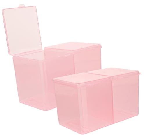 EPIGEIST 2 pièces Boîte de Rangement Cosmétique Rose Transparent pour Coton et Coton-tiges Conteneur Pratique pour Organisation de Maquillage Femme