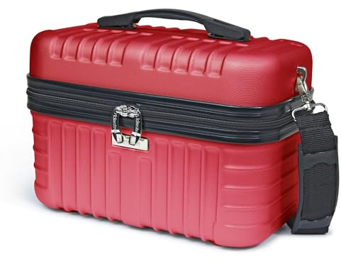 KINSTON Vanity Case Hartschale mit Schulterriemen – Kulturbeutel Reise Kosmetik – Hartschale mit Griff – Organizer für Reisen – Aufbewahrungsbox – großes Fassungsvermögen – Rot