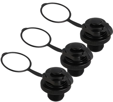 BELLIFFY 3 Piezas Válvulas de Aire Espiral Tapones de Repuesto para Botes Inflables Válvula de Tornillo Antifugas para Kayaks Piscinas y Colchones de Aire y Ligero Sin Base y Negro
