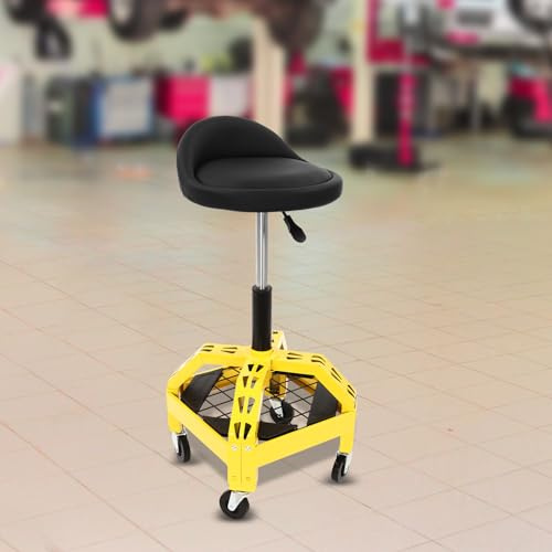 ZNLLQZN Taburete de taller con ruedas, giratorio 360°, taburete de trabajo con base de rejilla, silla de reparación para taller y taller de automóviles