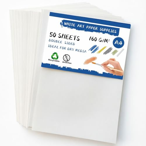 Zeichen Skizzenpapier 160 g/m²,50 Blatt weißes Papier A4-21 x 29,7 cm Kunstdruckpapier, Mischtechnikpapier zum Skizzieren, Malen, für Tusche und Aquarell, säurefrei