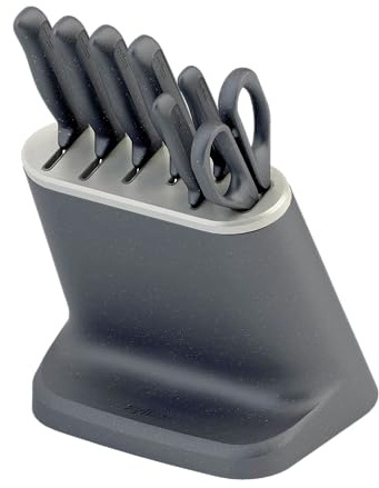 Zyliss Messerblock mit Messer, 8-Teiliges Messerset mit Block und Schere | Japanischer Edelstahl, Rutschfester Boden, Küchenmesser Set mit Kochmesser, Schälmesser, Brotmesser, Santokumesser, Schere