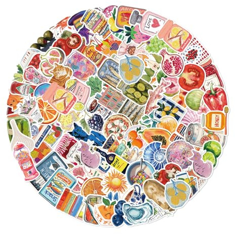 100 PCS Warm-Toned Cartoon Food Stickers Pack, Waterproof PVC Matte Stickers for Journaling & Laptop Decor - Cute Aesthetic Stickers for Adults