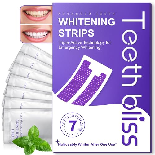 Teethbliss Tiras Blanqueadoras Dientes Moradas: Blanqueador Dental Morado, 7 Tratamiento Efecto Rápido Eliminar Café, Vino, Tabaco Manchas, Seguro Esmalte, Blanqueamiento para Bodas, Citas Trabajar