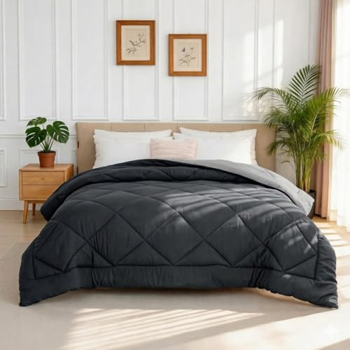 Good Nite Bettdecke Ohne Bezug 135x200 Bicolor Ganzjahresdecke für 4 Jahreszeiten, Gesteppt Maschinenwaschbar, Leichte und Atmungsaktive Steppdecke, Dunkelgrau Hellgrau