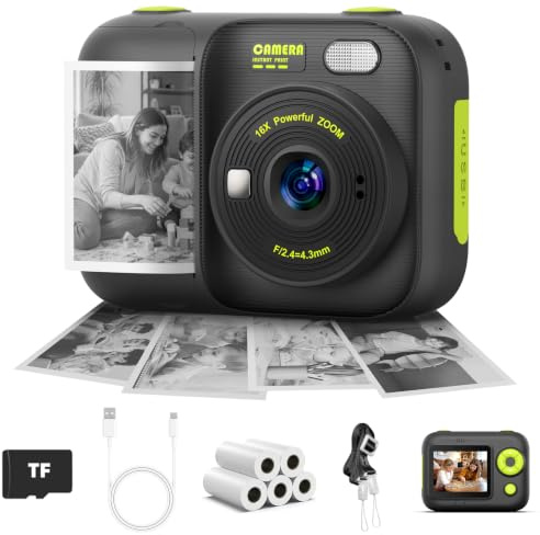 Kinder Sofortbildkamera, Digitalkamera mit Druck | 2,4 Zoll Display, 1080P HD Video, TF Karte & 5 Rollen Fotopapier – Geschenk für Mädchen & Jungen zu Weihnachten & Geburtstag