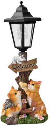 Sharplace Statue Chat Solaire pour Jardin, Sculpture Chat d'extérieur avec Lumière Solaire, Chat Decoration Statue Jardin, Décoration en Résine pour Balcon Ou Cour, Cadeau, 15 X 9 X 35.5 Cm