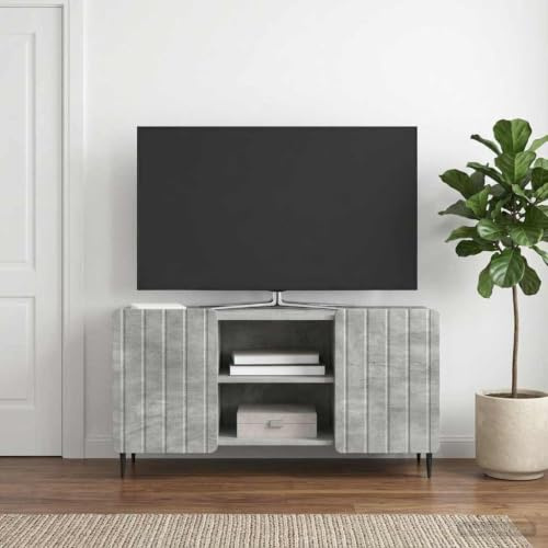 Boltkex TV-skåp, betonggrå av trämaterial, 102 x 34,5 x 52 cm, lågbord och TV-skåp med förvaringsutrymme, mediemöbler för vardagsrum och hemmabio, 2 svängdörrar, 1 hylla