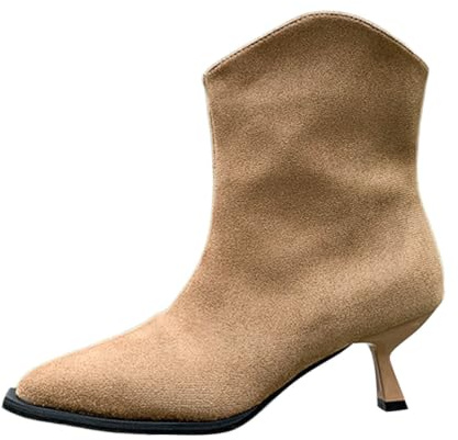 Vhersily 2026 Bottes hautes Slouchy en daim pour femme Ligne Basic avec bout genou avec plis et talon aiguillet, bottes de motard montagne western cowboy antidérapantes pour automne hiver
