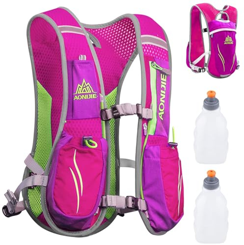 Azarxis löparväst 5 L 5,5 L vätskeförpackning vattenryggsäck lätt andningsbar racingmaraton stig cykelutrustning (rosenröd – med 2 x 250 ml vattenflaskor)