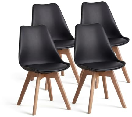 duehome | Beench, Pack 4 sillas Nórdicas, Sillas Comedor, Acabado en Negro y Madera, Medidas: 49 (Ancho) cm x 53,5 cm (Largo) x 83 cm (Alto)