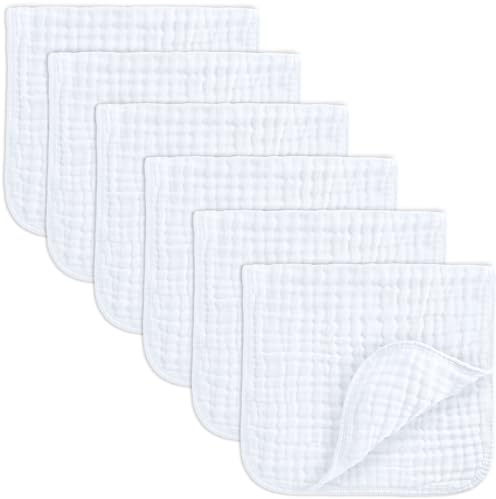 Bekväma ungar, muslindukar för baby, baby väsentligheter, rapdukar, muslinfyrkanter, 100 % bomull, handtvättdukar 6 lager extra absorberande och mjuk (vit, paket med 6-50 x 25 cm)