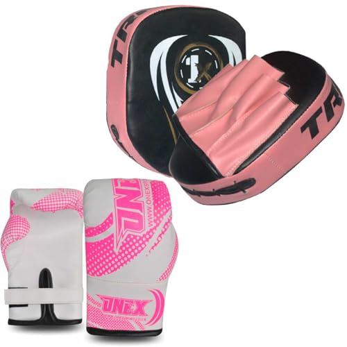 Boxing Gloves & Focus Pads Set 2oz Kids Boxing Gloves & Hook and Jab Pads for Training, Kickboxing, Muay Thai, Punch Bag, Sparring, MMA, Martial Arts, Taekwondo, Home & Gym Workout Equipment (PINK)