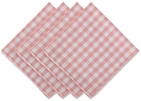 DII Baumwoll-Servietten-Set, maschinenwaschbar, für den Alltag, 50 x 50 cm, rosa und weiß, Gingham, 6 Stück