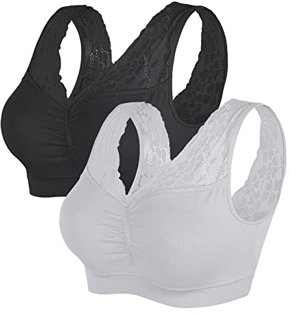 Vertvie Sportbehå utan bygel, push-up, stretchig, andas, för löpning, jogging, yoga, 1/2/3/4-pack, Svartgrå, M