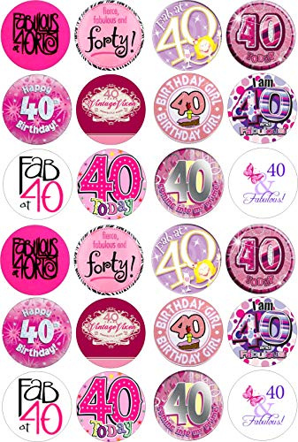 cdb 24 40th Birthday Toppers Iced/Icing Cupcake Topper Edible Fairy Cake Bun Frosting Round