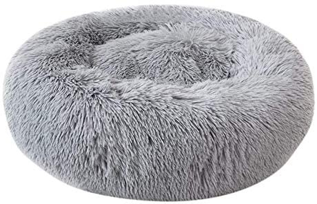 Generisch Aldenhoven Goods Hundebett Plüsch Rund Katzenbett Hundekissen Katzenkissen Donut Hundekörbchen (Hellgrau, 40 cm)