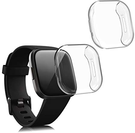 kwmobile 2X Schutzhülle kompatibel mit Fitbit Versa 3 / Sense Hülle - Fullbody Cover Set aus Silikon - Transparent