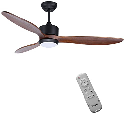 Ovlaim 132cm Walnuss Holz Deckenventilatoren mit Beleuchtung Fernbedienung, 3-Blatt-Propeller Smart Deckenventilator für Indoor Outdoor, hoher Luftstrom leiser DC-Motor
