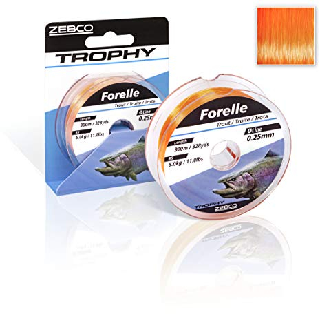Zebco Qualitäts Trophy Forelle monofile Angelschnur Angel Zubehör Forellenschnur, Fluo orange, 0,18 mm