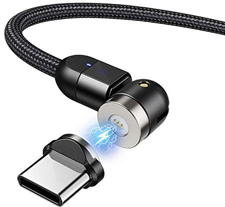 Maclean MCE475 Magnetisches USB Kabel mit USB-Typ-C Adapter 2m Schnellladefunktion 9V/2A 5V/3A Fast Charge Ladekabel Datenkabel 360 ° und 180 ° Drehbar Magnetverbindung