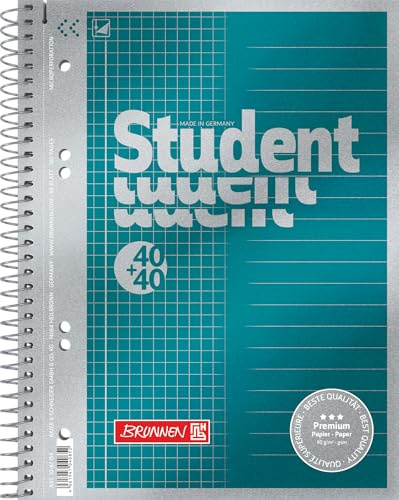 BRUNNEN Collegeblock Premium Student „DUO“ | A5, kariert/liniert, 80 Blatt, petrol