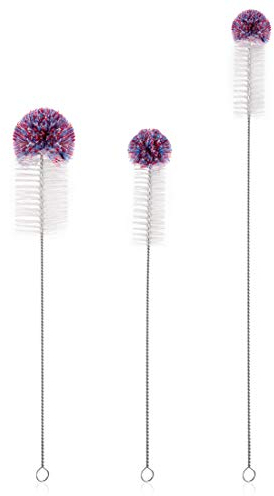Levivo Set di spazzole per Bottiglie, 3 Pezzi, 80% Nylon Trasparente, Cotone (Testa), 10% Acciaio Inox (Manico), Bianco