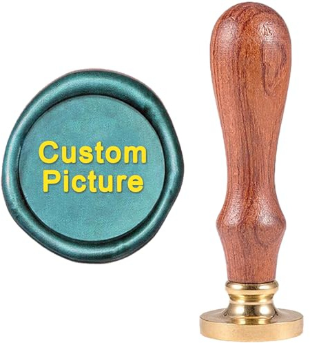 craspire Custom Wax Seal Stamp, Siegellack Stempel Personalisiertes Logo Design Bild Foto Graviert 30mm Holzgriff Messing Rundkopf Siegelstempel