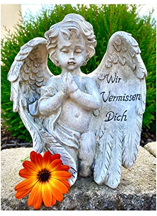 TRAUERWERK Grabschmuck Wetterfest | Engel Figur als perfekte Grabdekoration | Deko-Gedenkstein mit Trauerengel | Schutzengel Figur für den letzten Weg | Perfekt für den Todestag oder Allerheiligen