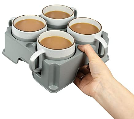 muggi 4 Cup Holder - Non Spill Portable Drink Caddy for Home, Workplace, Motorhome, Boat & Mobility - Recycled Ocean Plastic Tray Graphite Grey