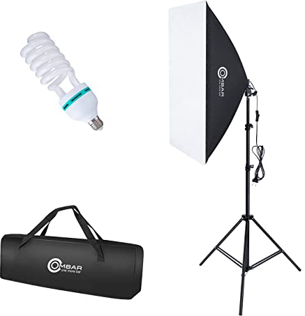 OMBAR Softbox Kit de iluminación con 1 Softbox 50x70cm y 1 Bombillas E27 5500K de 135W, Iluminación Kit para fotografía con Bolsa de Transporte para Retratos, Objetos, Moda y grabación de Video