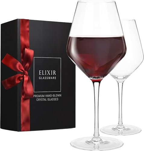 ELIXIR Glassware Set of 2 - 22 oz Red Wine Glasses; Hand Blown, Long Stem - Premium Crystal Housewarming & Women's Wine Gifts