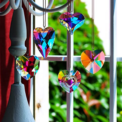 Kristall-Sonnenfänger-Prismen-Hängeornament, 5 Herz-Kristall-Geschenke, AB | für Fenster, Garten, Weihnachtsdekoration, Regenbogenmacher GOLDENHAITAI