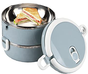 Fiambrera térmica portátil alimentos, contenedor aislado preparación de comidas, caja Bento a prueba de fugas revestimiento acero inoxidable adultos, niños y estudiantes(Capas dobles)