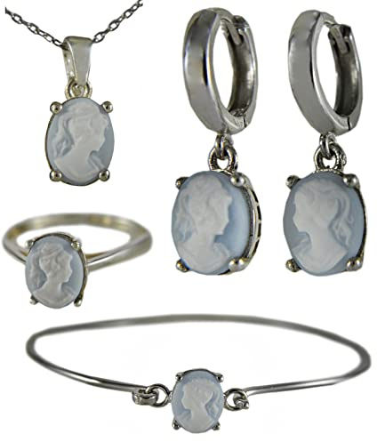silber set schmuck 925 damen - Lady Cameo - Vintage - Kamee - Antik - Geschenkset - Geschenk für Mama - mit Liebe Handgemacht - Schmuck Geschenke für Sie