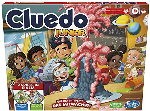 Hasbro Gaming Cluedo Junior, 2-seitiges Spielbrett mit verschiedenen Schwierigkeitsstufen, Detektivspiel für Kinder und Erwachsene