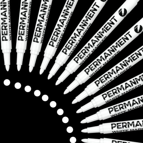 RiyaNed permanent marker weiß, Acrylstifte wasserfest schnell trocknend, zum Zeichnen von Steinen, Holz, Glas, Keramik, Leinwand, Reifen, Textilien (12 pcs)